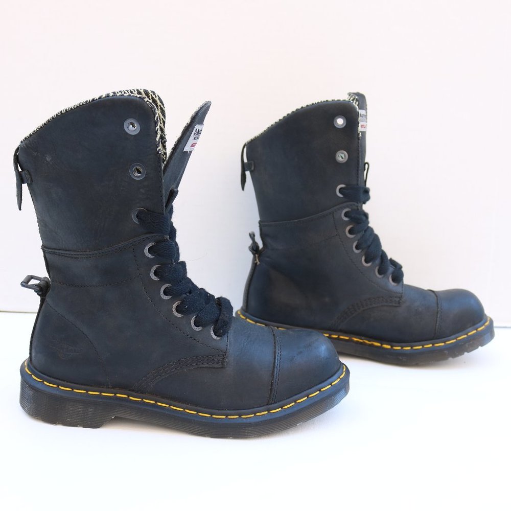 Dr. Martens Black Lace-Up Boots with Yellow Accents